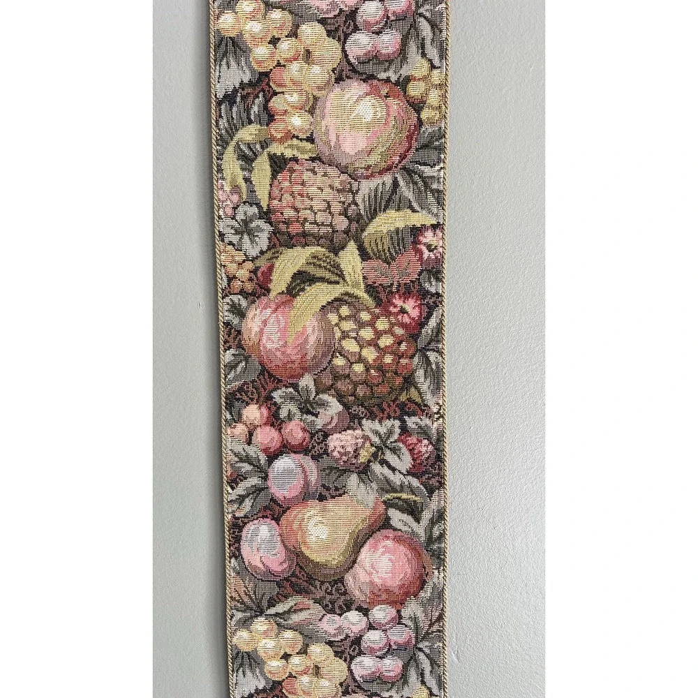 Vintage Fruit Tapestry Wall Hanging Brass Hardware Tassel English Cottage Decor